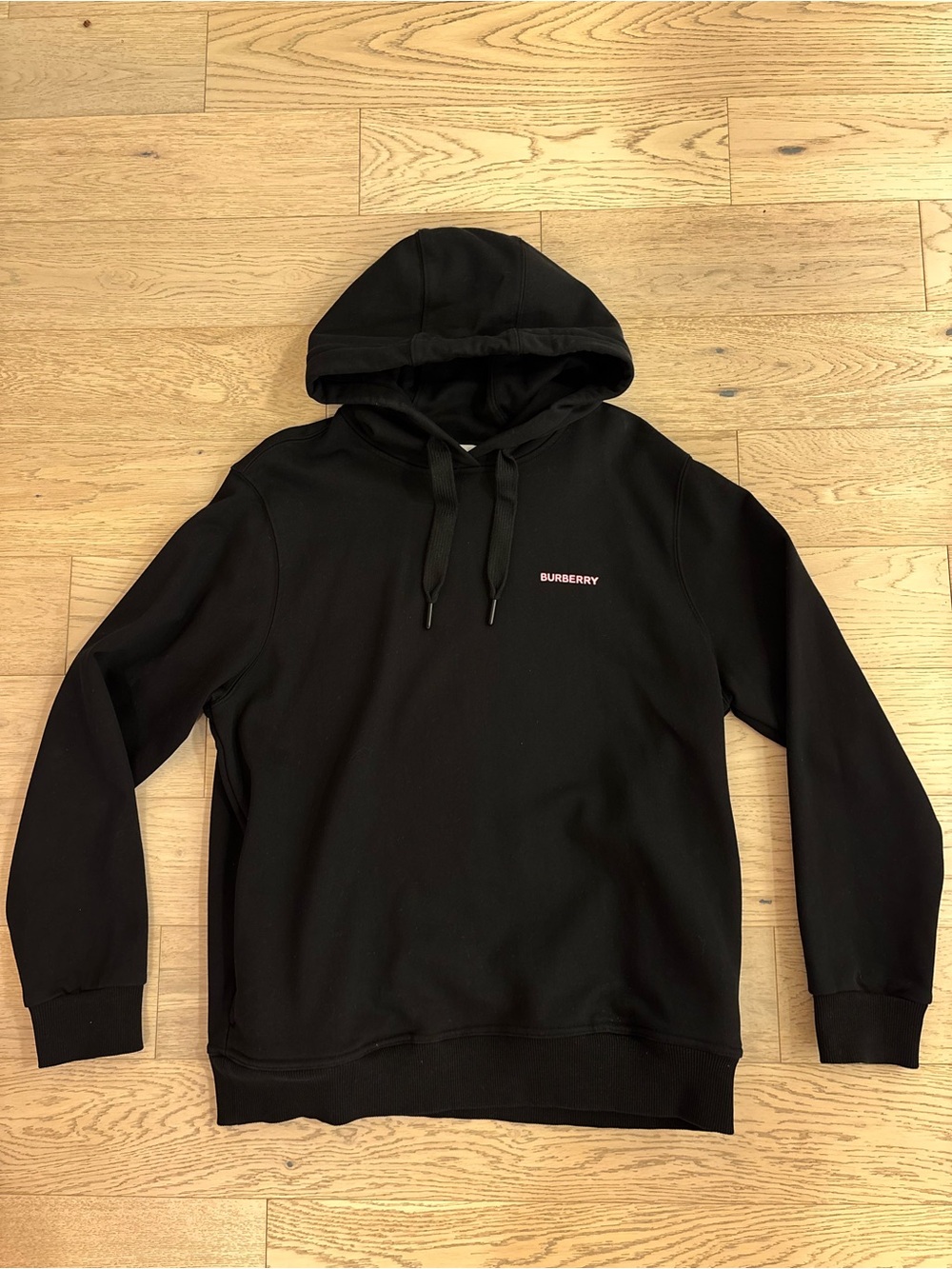 Burberry Men’s Black Hooded Sweatshirt with Small Logo and Large Back Design